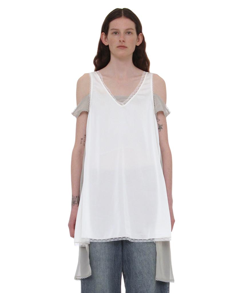 Partimento Woman Asymmetric Lace Trim Slip Dress_White