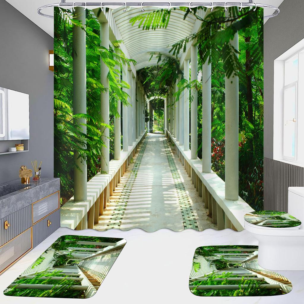 4 шт., наборы занавесок для душа в европейском стиле с архитектурой замка Мандала для ванной комнаты, нескользящие коврики для ванной комнаты, крышка для унитаза, коврик для ванной
