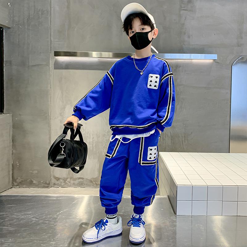 Спортивный костюм из двух предметов для мальчиков, пуловер, свитер, спортивные штаны, удобный свободный детский костюм для отдыха