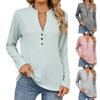 2024 Autumn And Winter New V-Neck Button Striped Loose Long Sleeved T-Shirt Top For Women