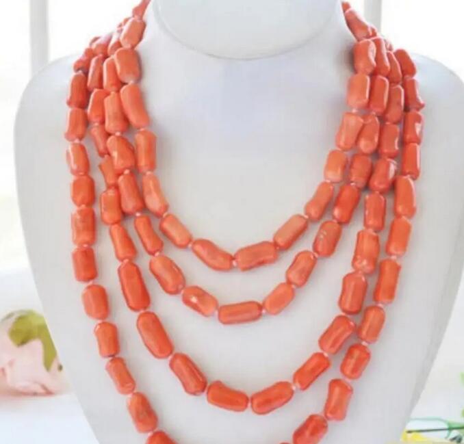 Long 100" 20mm Pink Cylinder Coral Necklace