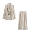 Spring 2025 Women's Chic Lapel Blazer with High-Waisted Wide-Leg Pants Set