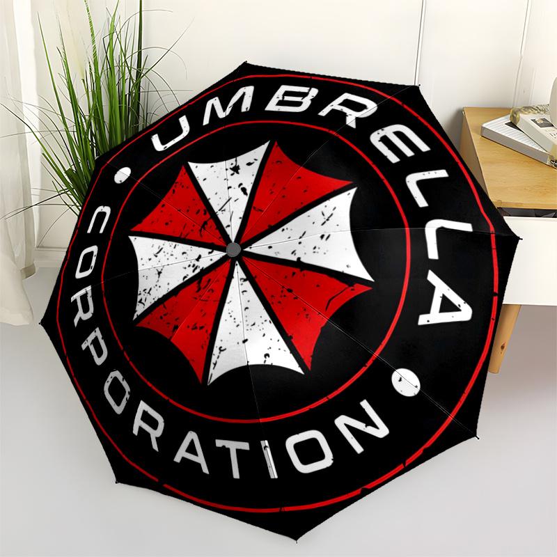 1pc Umbrella Corporation Logo Automatic Opening Folding Umbrella - Portable 3-Fold Design with Iron Frame - Outdoor, for Fans, Travelers, Daily U