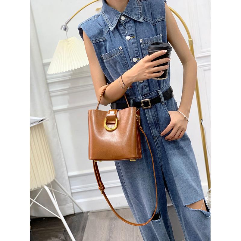 Женская сумка-ведро из 100% натуральной кожи, новая модная, большой вместимости, для поездок на работу, ручная сумка, на плечо, кроссбоди для женщин