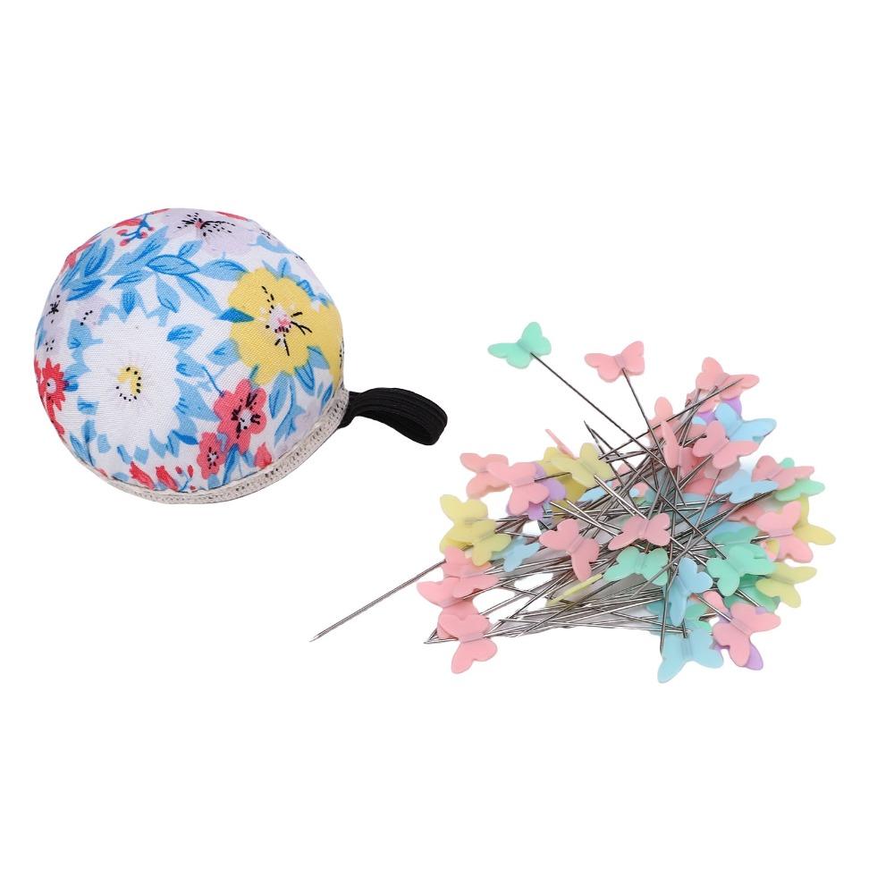 Cotton Fabric Cover Floral Needle Holder Stainless Steel Pins Pincushion Set For DIY Crafts