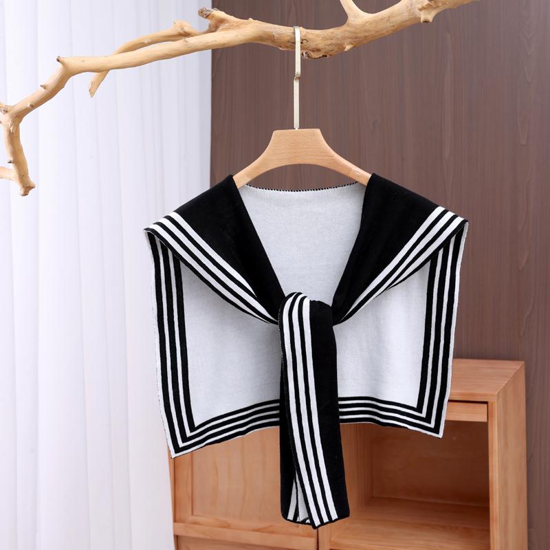 Ladies' Spring and Autumn Striped Knitted Shawl Air Conditioning Room Double Sided Shoulder Protection False Collar
