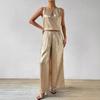 Women's Fashion Summer Sleeveless Vest Top High Waist Drop Wide Leg Trouser Suit