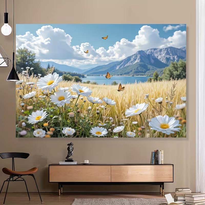 2D Spring Wildflower Lake Landscape Backdrop Photography Background Banner