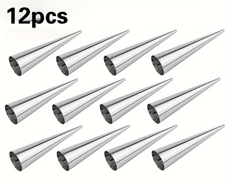 [Heavy-Duty | Stainless Steel] 12pcs Heavy-Duty Stainless Steel Cream Cone Molds | Non-Stick Spiral Pastry Tubes for Ice Cream