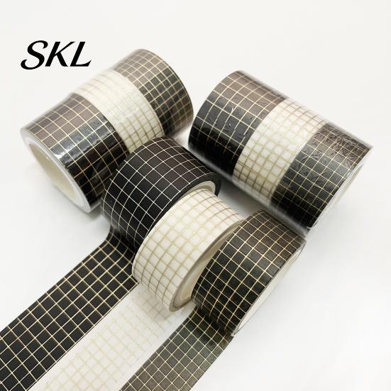 Washi Tape Roll 3 Rolls Golden Foil Tape, Retro Plaid Leaf Pattern Decorative Scrapbooking Supplies Masking Adhesive for DIY Crafts, Journal, Planner,