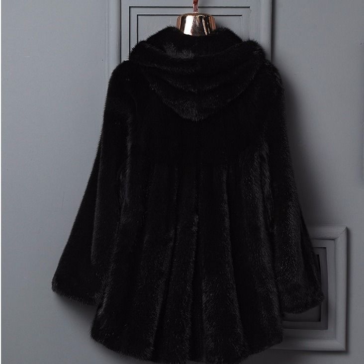 Nuovo cappotto di pelliccia di imitazione visone cappotto di pelliccia di imitazione visone da donna medio e lungo con cappuccio vita pendolo pelliccia di imitazione