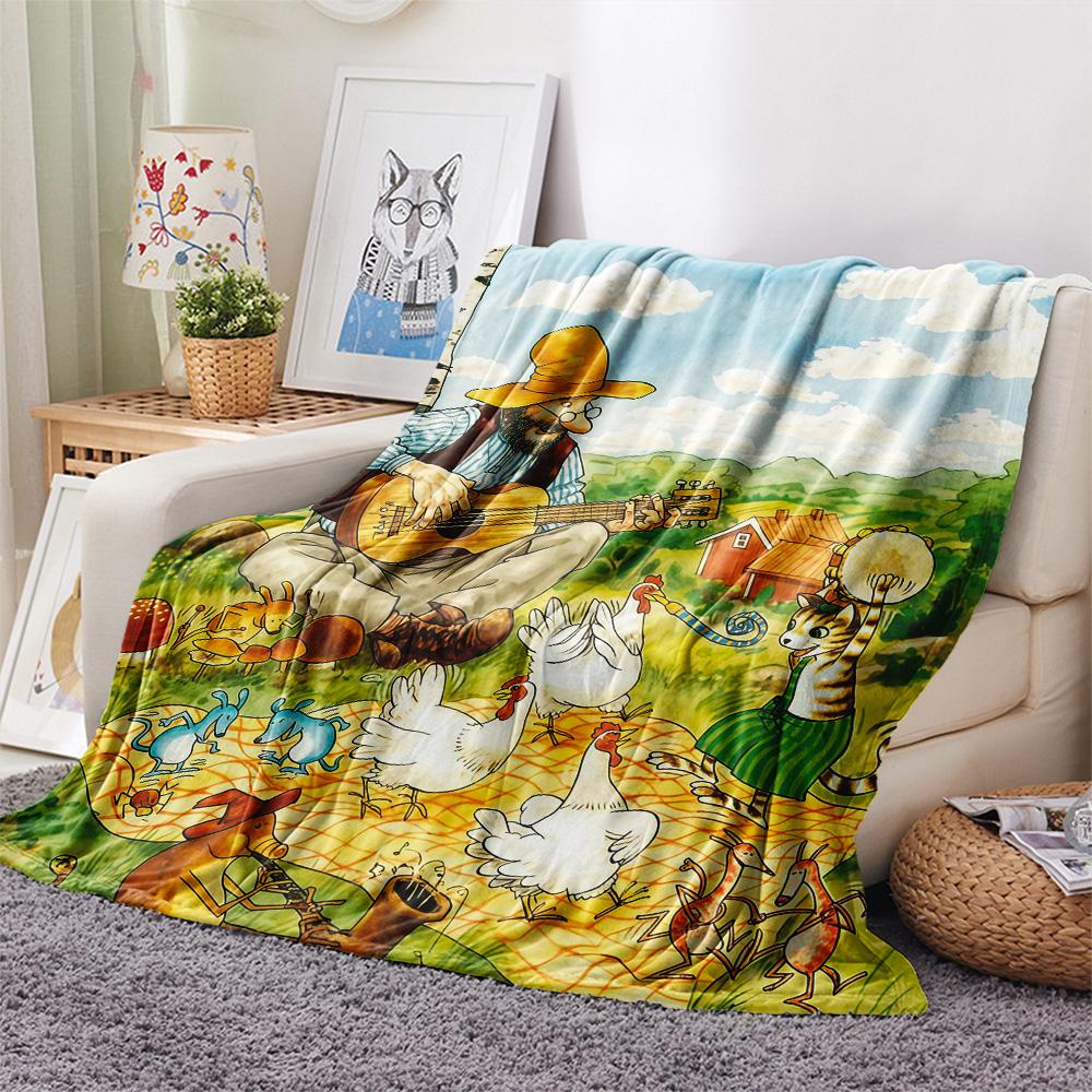 Pettson and Findus2 Flannel Blanket, High quality Comfortable for All Seasons, Home Decor, Warmth and Comfort