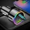 Быстрое автомобильное зарядное устройство 60 Вт PD30 Вт QC3.0 Двойной порт USB C Автомобильное зарядное устройство 7 цветов RGB Атмосферная подсветка Адаптер быстрой зарядки Для мобильного телефона