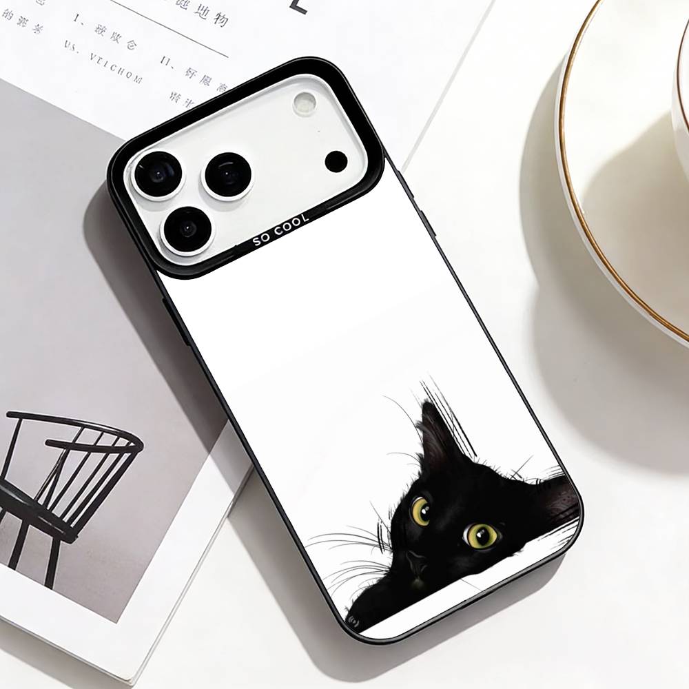 Милые Кошачьи Арт-Принты Чехол для Телефона Для iPhone17,16,15,14,13,12,Pro Max Черный Цветной Чехол для Телефона