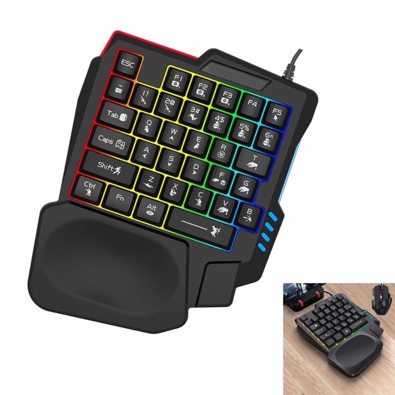 One Handed Gaming Keyboard, 14-Key with Backlight USB Corded Keypad with Hand Rest and Shine Through