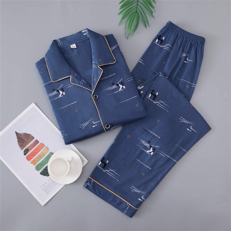 Мужская хлопковая пижама с длинным рукавом - Весна-Зима, Большой размер, Стильная молодежная домашняя одежда