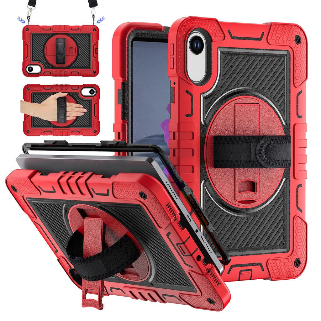 360 Rotating Stand Case for Xiaomi Redmi Pad 2 2025 11.0inch Model 25040RP0AG Silicone+PC Hybrid Armor Cover with Shoulder Strap