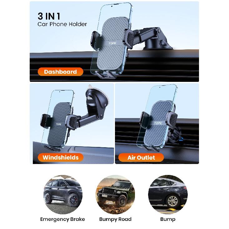 TOPK Super Stable Car Phone Holder, Magnetic Phone Holder Car Dashboard and Air Vent Mount, Compatible with All Smartphones