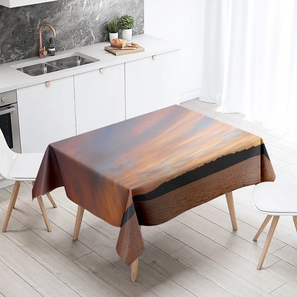 Скатерть с пейзажем заката, вечерние, ресторан, банкетный декор, устойчивая к пятнам, водонепроницаемая, украшение для домашнего стола