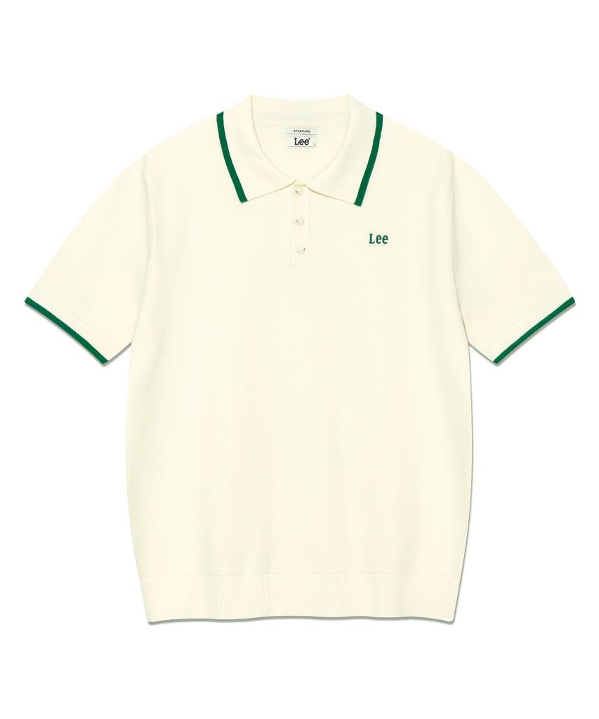 LEE Collar Contrast Short Sleeve Knit Ivory