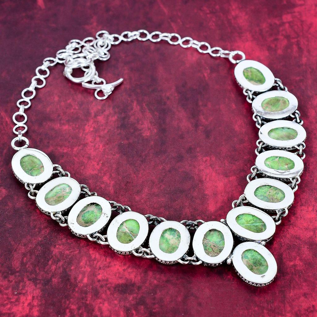 Green Sea Sediment Necklace 925 Solid Sterling Silver Adjustable Chain Necklace Gift For Women, Handmade Gemstone Jewelry Necklace