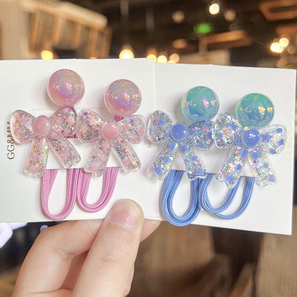 2 шт. Блестящие мультяшные резинки для волос, разноцветные держатели для хвостика, резинки для волос с принцессными бантами для девочек, детей, малышей