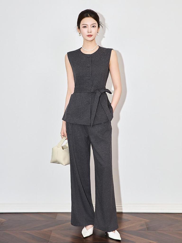 South Oil Модный льняной жилет на шнуровке и комплект брюк широкого кроя