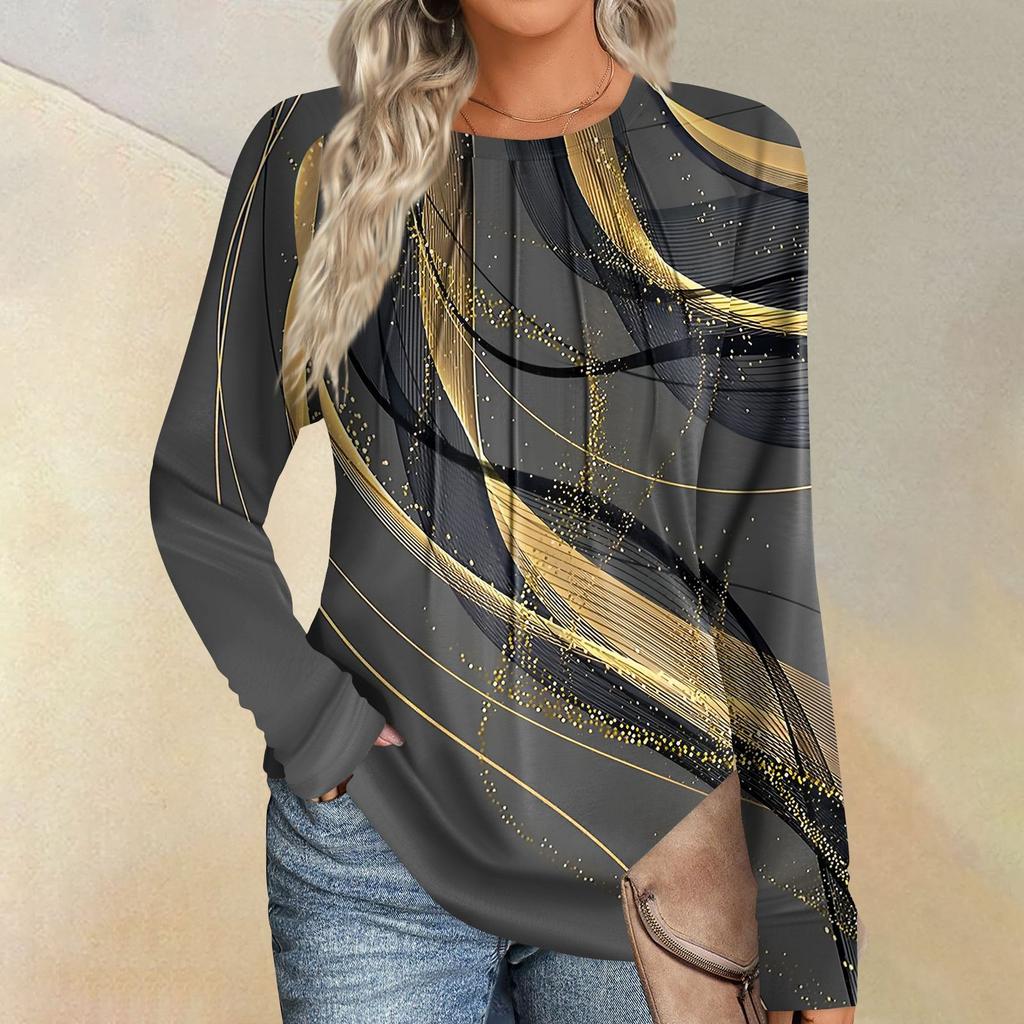 Женская мода повседневная полосатая, цветная пэчворк с длинным рукавом и круглым вырезом