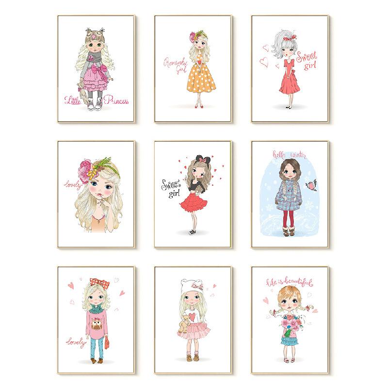 Скандинавский стиль, украшение для детской комнаты, детский сад, современный мультфильм, декоративная картина для маленькой девочки, настенное искусство, холст