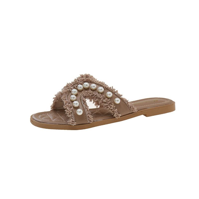 Xiaoxiangfeng классные тапочки женские летние 2025 года корейская версия новая верхняя одежда в стиле феи женские модные тапочки с бисером на плоской подошве