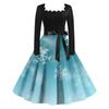 Women's Fashion Vintage Long Sleeve Square Neck Christmas Printed Evening Party Dresses Dresses