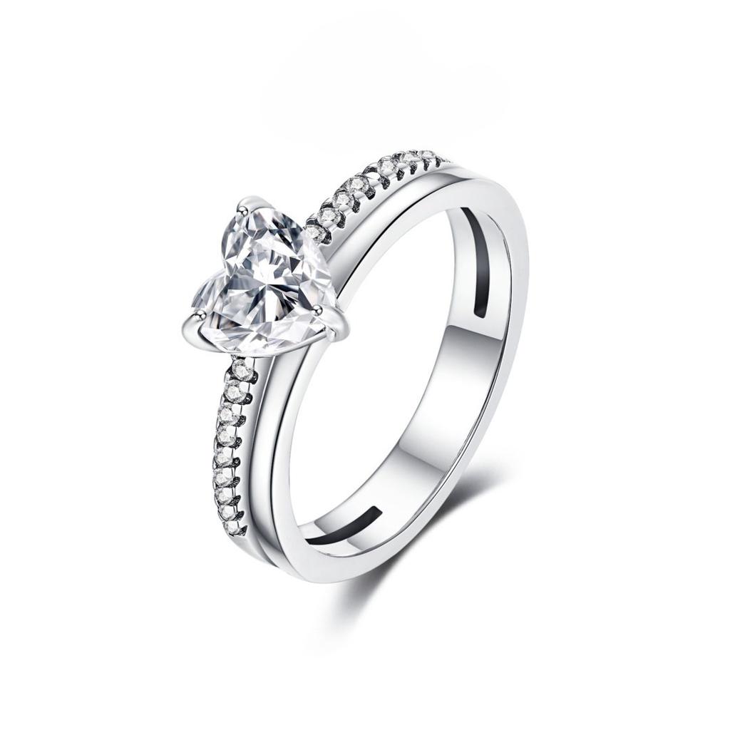 Кольцо из серебра 925 пробы с розовым бантом, Вечное, Красные и синие кольца на пальцы в форме сердца для женщин, Свадебное кольцо с кристаллами, Ювелирное украшение, Подарок 2025