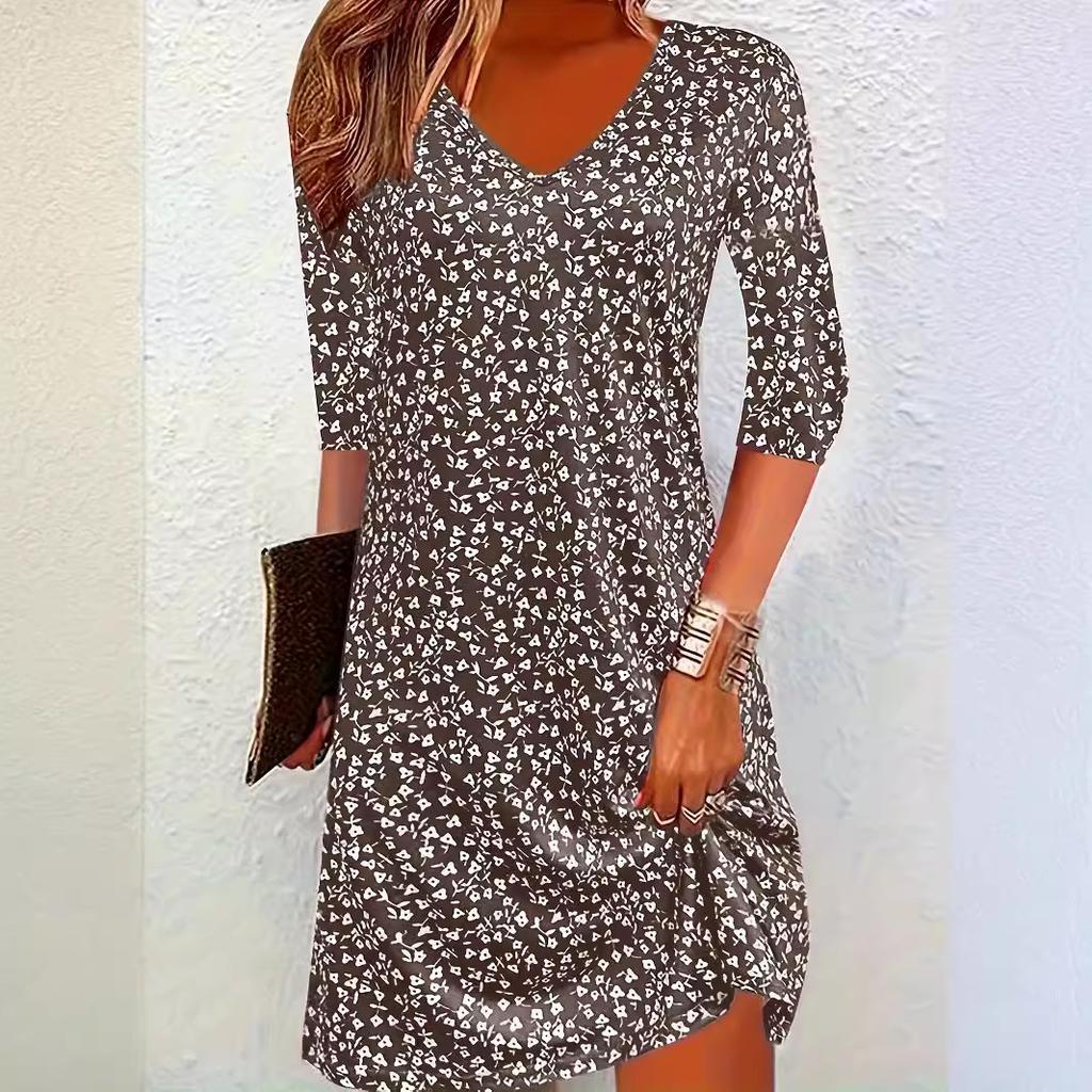 GMXIA Женские летние платья с мелким цветочным принтом и средними рукавами