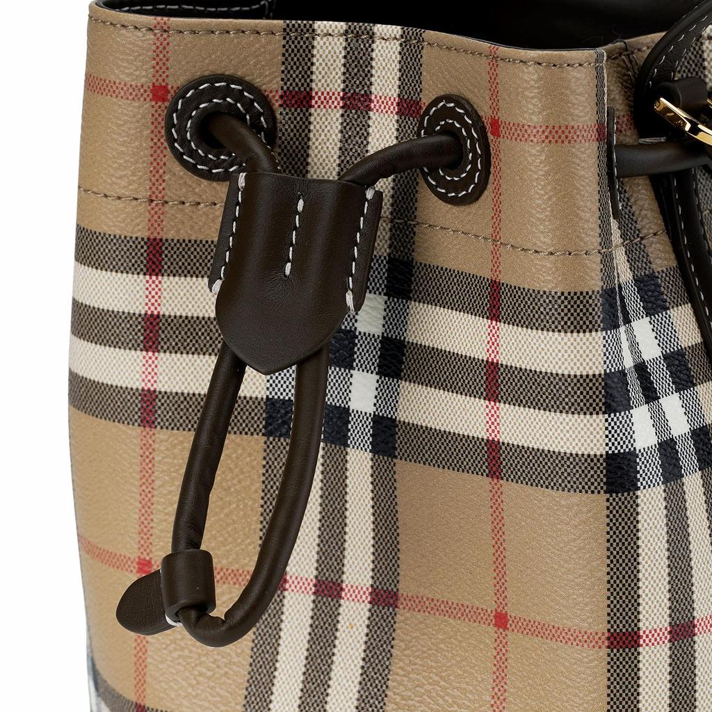 Burberry Vintage Check Drawstring Bucket Bag Beige Leather Casual 81004881
