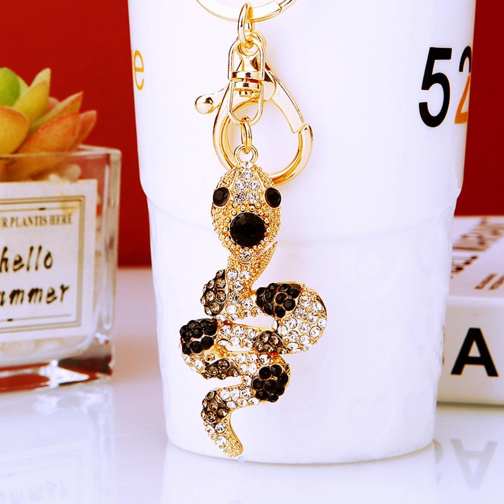 Fortune Rhinestone Snake Keychain Exquisite Women's Bag Pendant Cute Snake Lucky Pendant  Couple