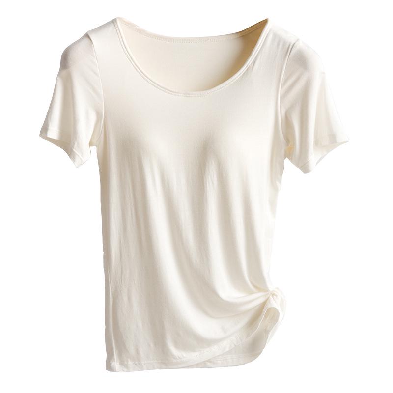 Спортивная футболка для йоги с короткими рукавами и встроенными подушечками — беспроводная, бюстгальтер не нужен — идеально подходит для лета и осени.