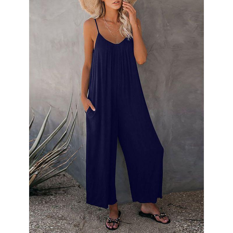 Solid Color U-neck Sleeveless Jumpsuit Women's Pure Color U-Neck Sleeveless Jumpsuit