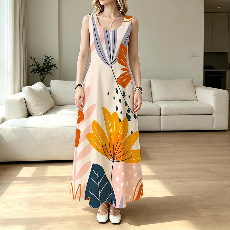 Floor Length Sleeveless Loose Fit Maxi Dress Lightweight Flowy,Perfect for Beach Vacation,Daily Casual Outings,Fashion Versatile