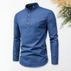 Мужская деловая рубашка Slim Fit с воротником-стойкой Легкие дышащие стильные мужские рубашки с длинным рукавом