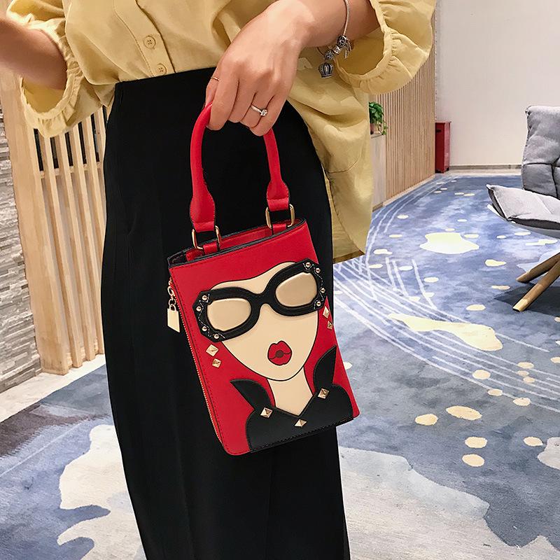 Fashion Women's Bag Cartoon Mobile Phone Bag Hit Color Shoulder Bag