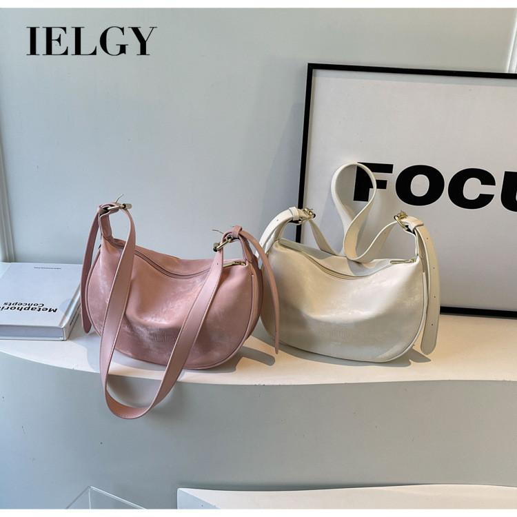 IELGY Women's Korean Version of Pink Velvet Diagonal Dumpling Bag, Lightweight Underarm Bag, Simple Pu Shoulder Bag