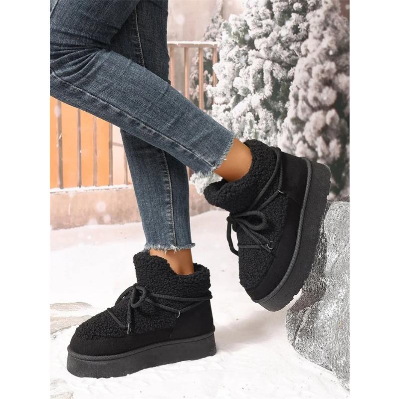 Новые осенне-зимние ботильоны на толстой подошве, теплые сапоги из искусственной овчины, утепленные ботильоны до щиколотки, теплые женские сапоги выше колена