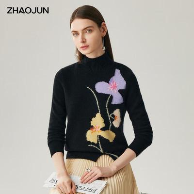 Женский кашемировый пуловер Zhaojun 2025 Осень/Зима, 100% кашемир, с полувысоким воротником