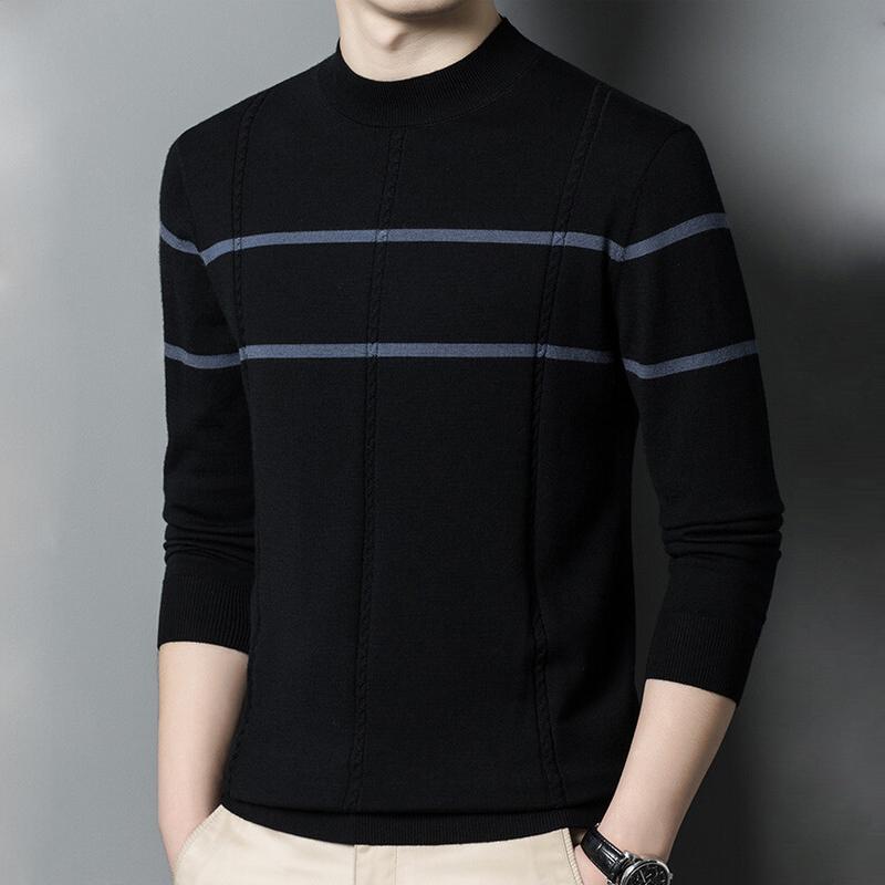 Новый шерстяной свитер, мужской свитер из чистой шерсти с длинными рукавами и полувысоким воротником, полосатый нижний свитер, джемпер, камвольный пуловер Tide