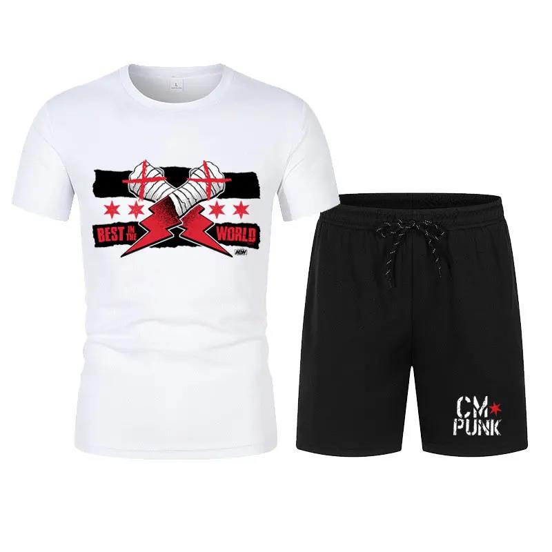 Мужская черная футболка Return of CM Punk, шорты, комплект, летние мужские костюмы с коротким рукавом, новые модные комплекты одежды 2024 года