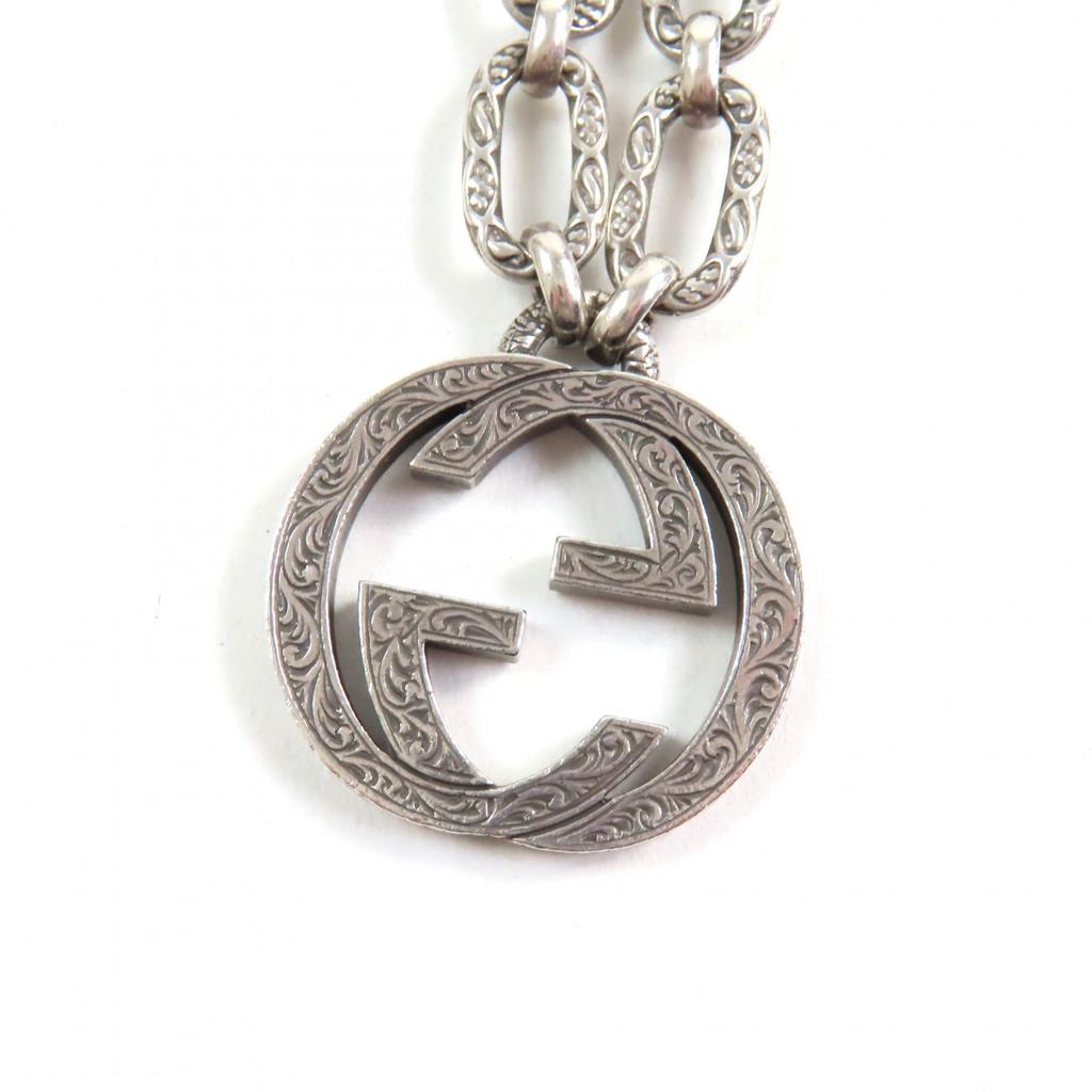 Great GUCCI Necklace Interlocking G Arabesque Long Chain Silver AG925 Women Used