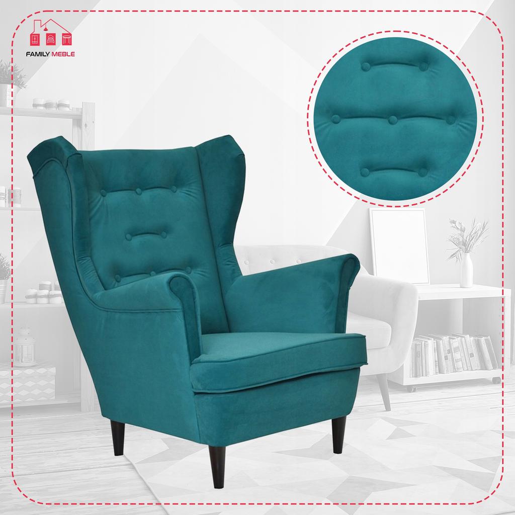 Diana Scandinavian Family Furniture Wing Chair Turquoise Dark Blue