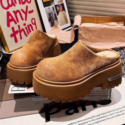 Кожаные туфли с большой головой, шерстяные, флисовые полутапочки, ленивые педали, маленькие биркенштоки, женская обувь