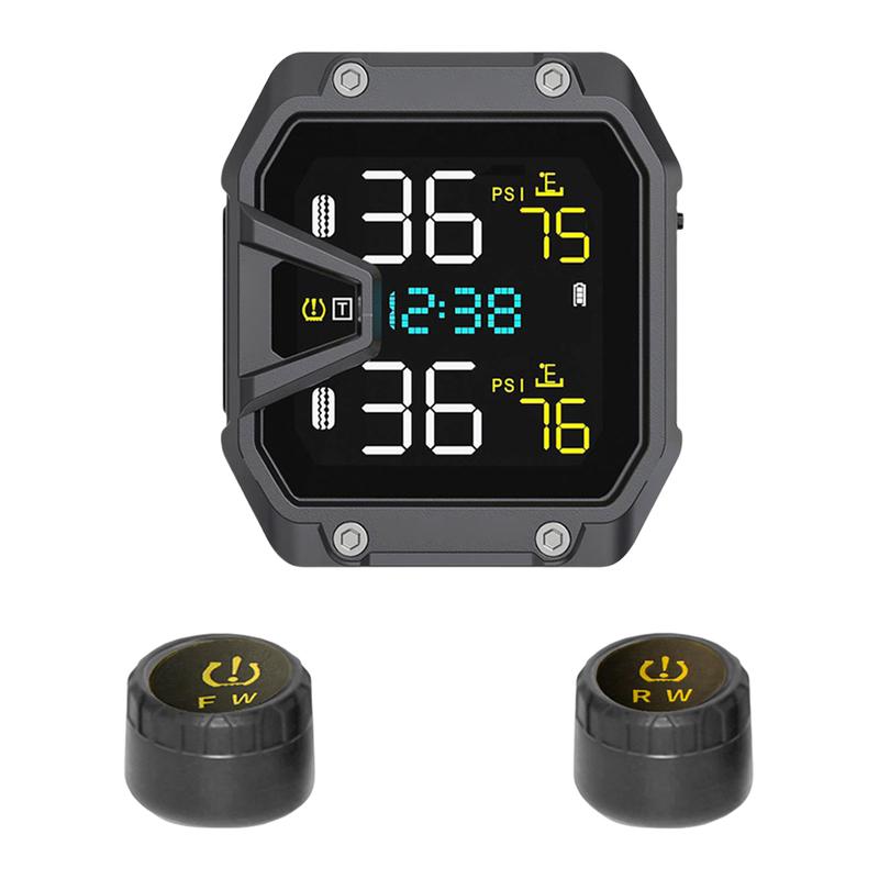 Motorbike Tyre Pressure Temperature Alarm with 2 Sensors Wireless Tire Pressure Monitoring System for Two Wheeled Motorcycle