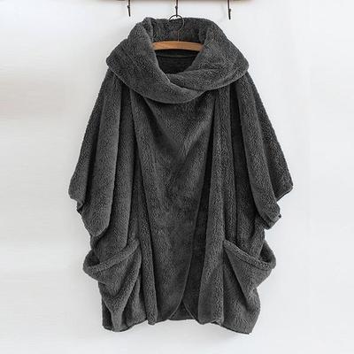 Женская водолазка-накидка с большими карманами, пушистое пончо, зимние теплые накидки